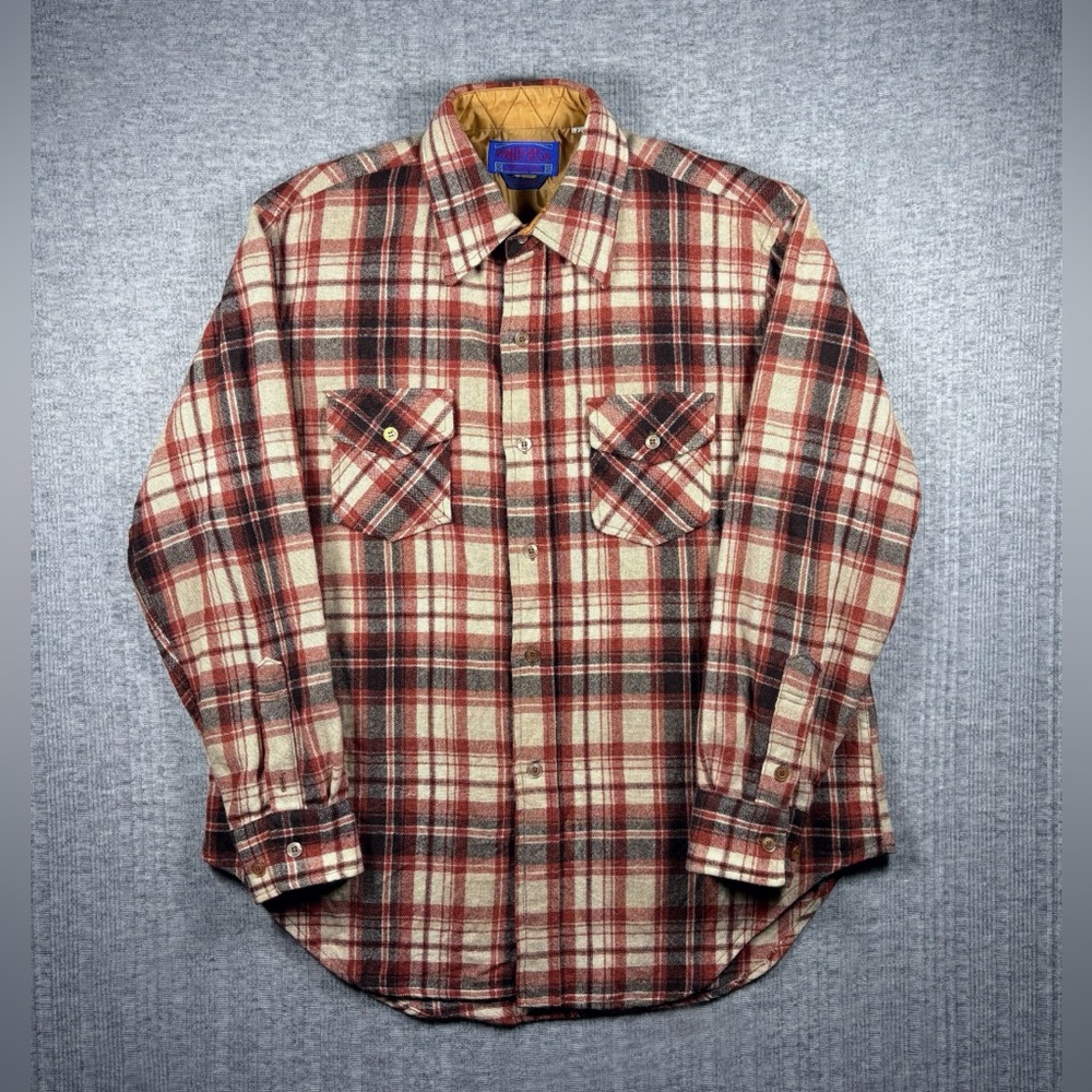 Vintage Wool Flannel Button Down Shirt Ponderosa Mens L Plaid Shacket 80s